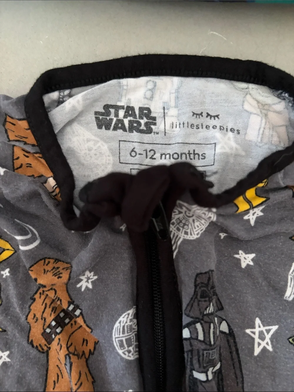 Little Sleepies Gray Star Wars Footed One-Piece Pajama with Black Trim